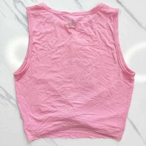 NWT Alo Yoga Cover Tank Twist Front Soft Cropped Sleeveless Athletic Pink Top S - Picture 6 of 10